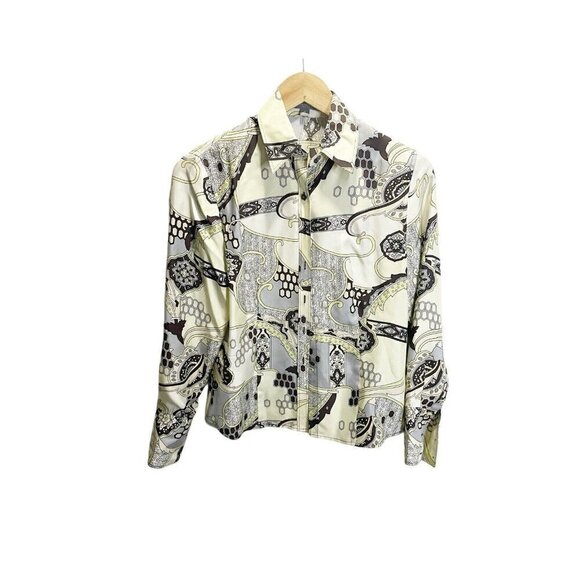 Ann Taylor 100% Silk Blouse Yellow Paisley Print Vintage Y2K Petite S - Picture 1 of 5